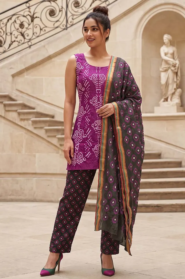 Jamnagari Bandhani Salwar Suit Dress Material (Unstitched)