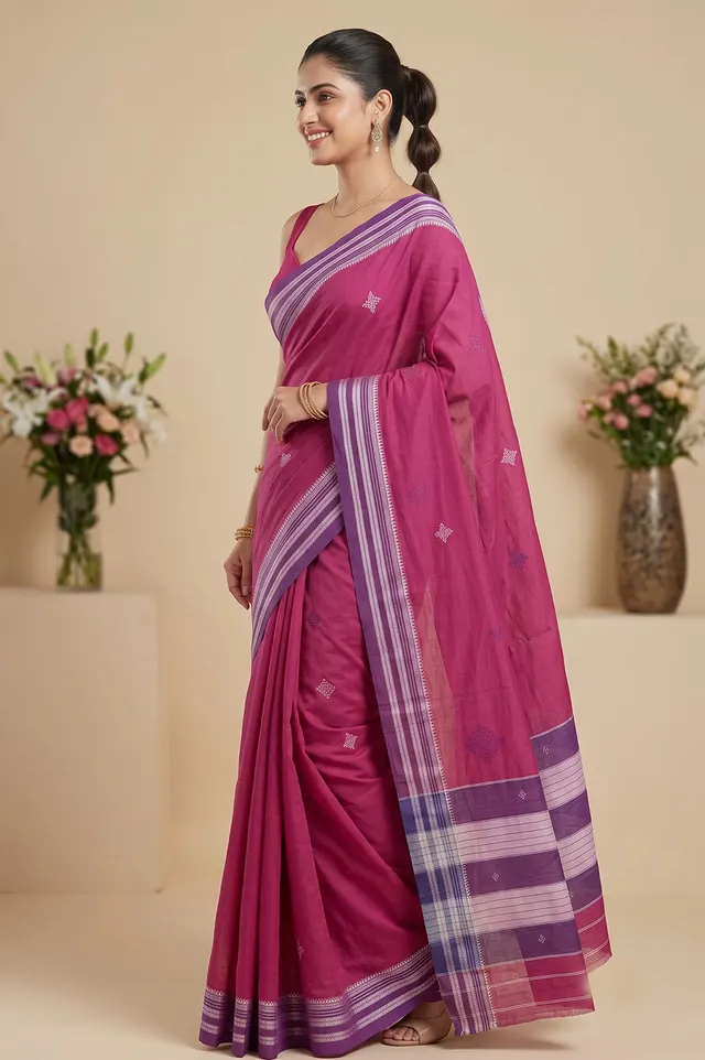 Kasuti Hand Embroidery on Art Silk Saree