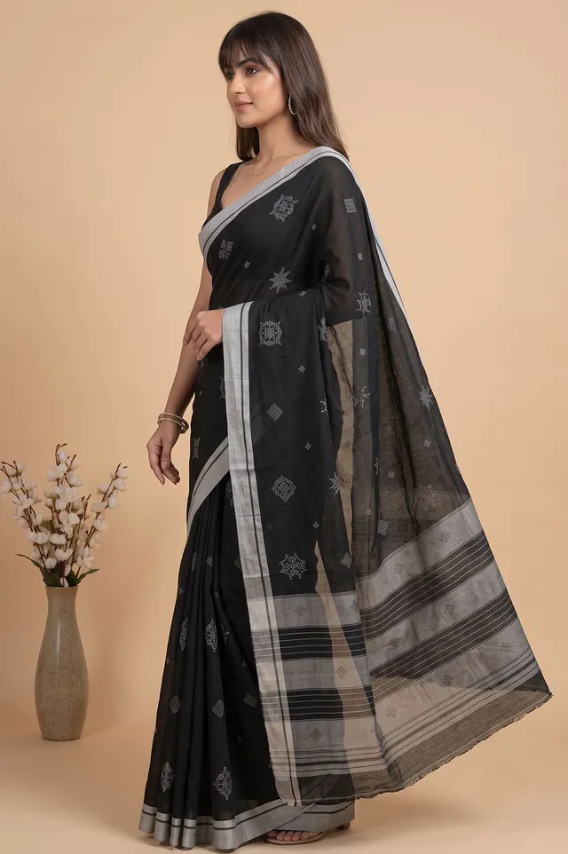 Kasuti Hand Embroidery on Handloom Cotton Saree