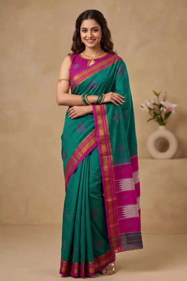 Kasuti Hand Embroidery on Art Silk Saree