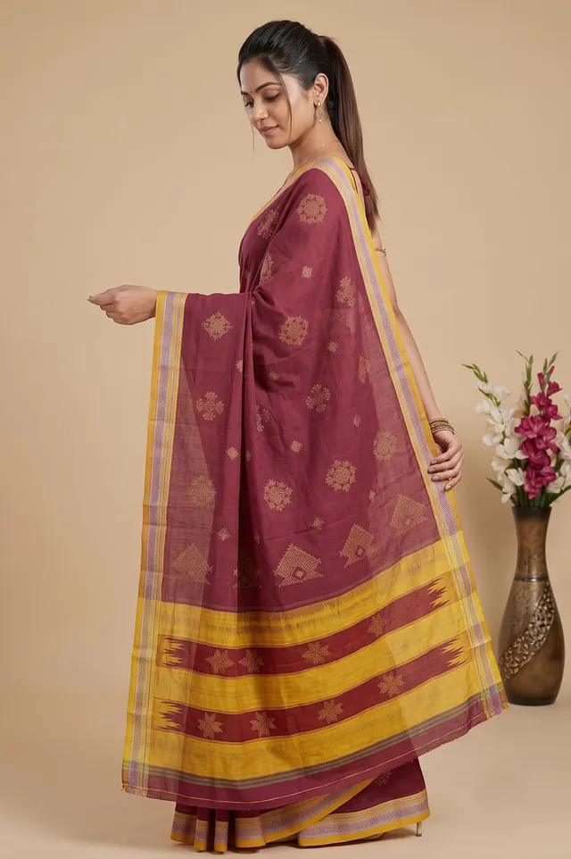 Kasuti Hand Embroidery on ilkal Handloom Cotton Silk Saree