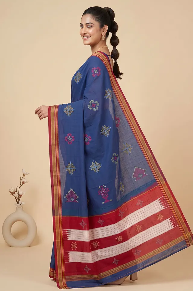 Kasuti Hand Embroidery on ilkal Handloom Cotton Silk Saree