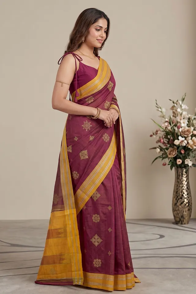 Kasuti Hand Embroidery on ilkal Handloom Cotton Silk Saree