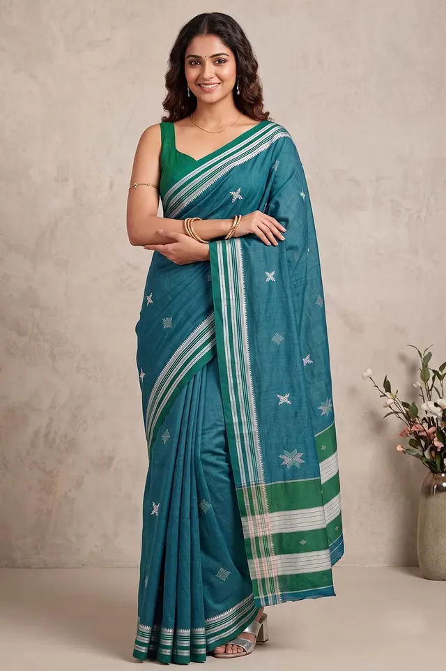 Kasuti Hand Embroidery on Art Silk Saree