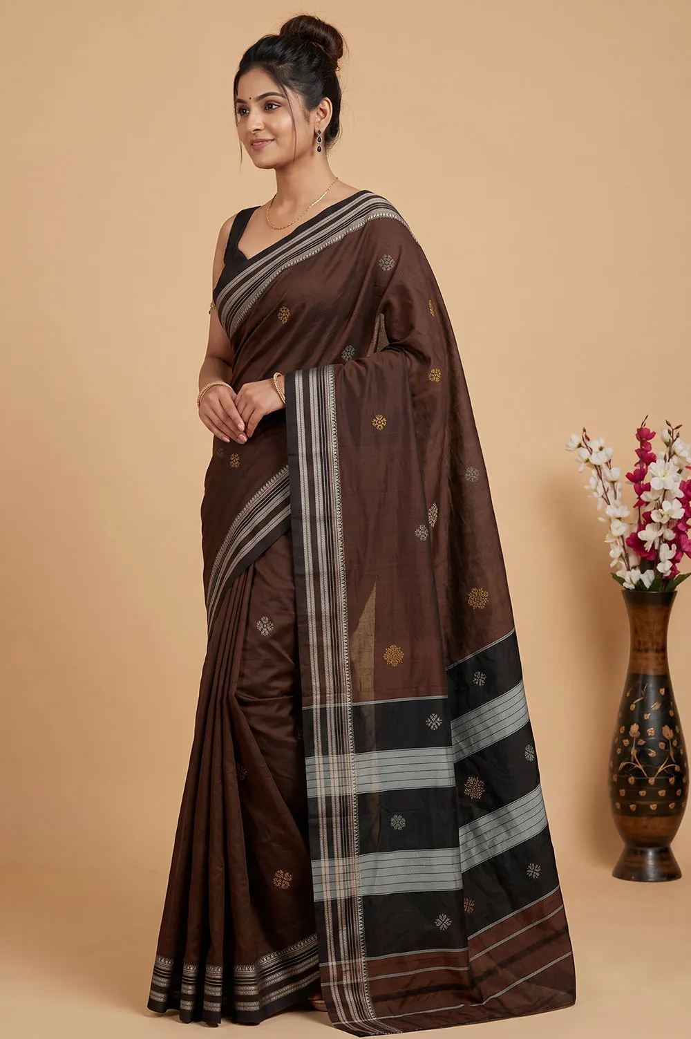Kasuti Hand Embroidery on Art Silk Saree