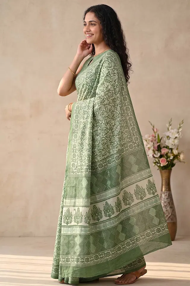 Bagru Hand Block Print Cotton Saree