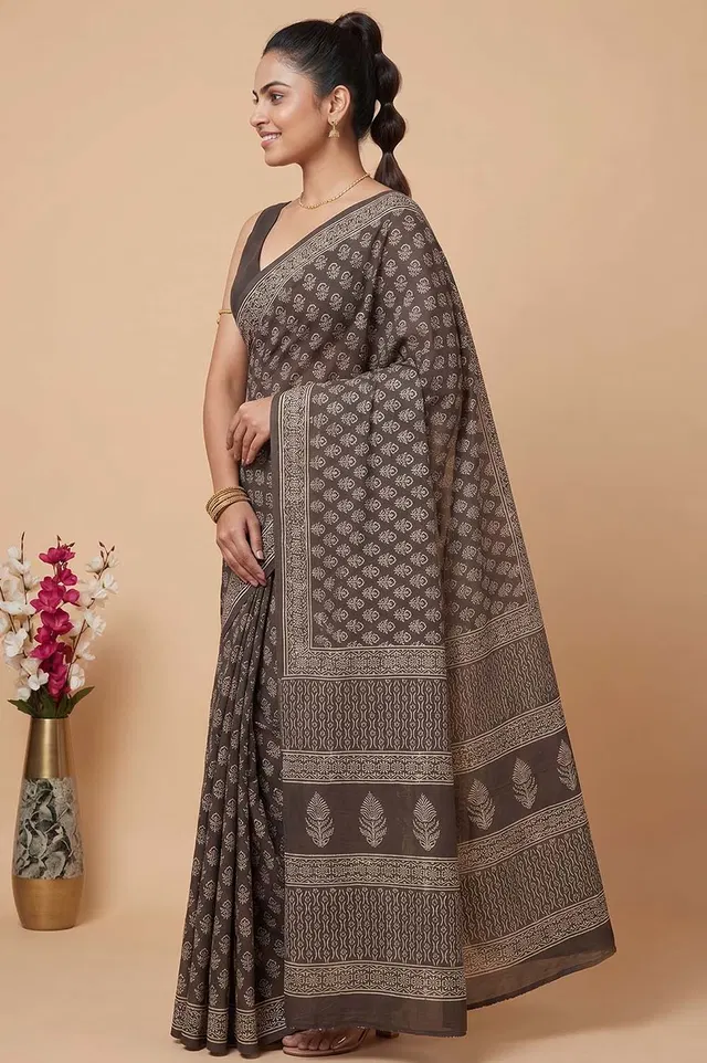 Bagru Hand Block Print Cotton Saree
