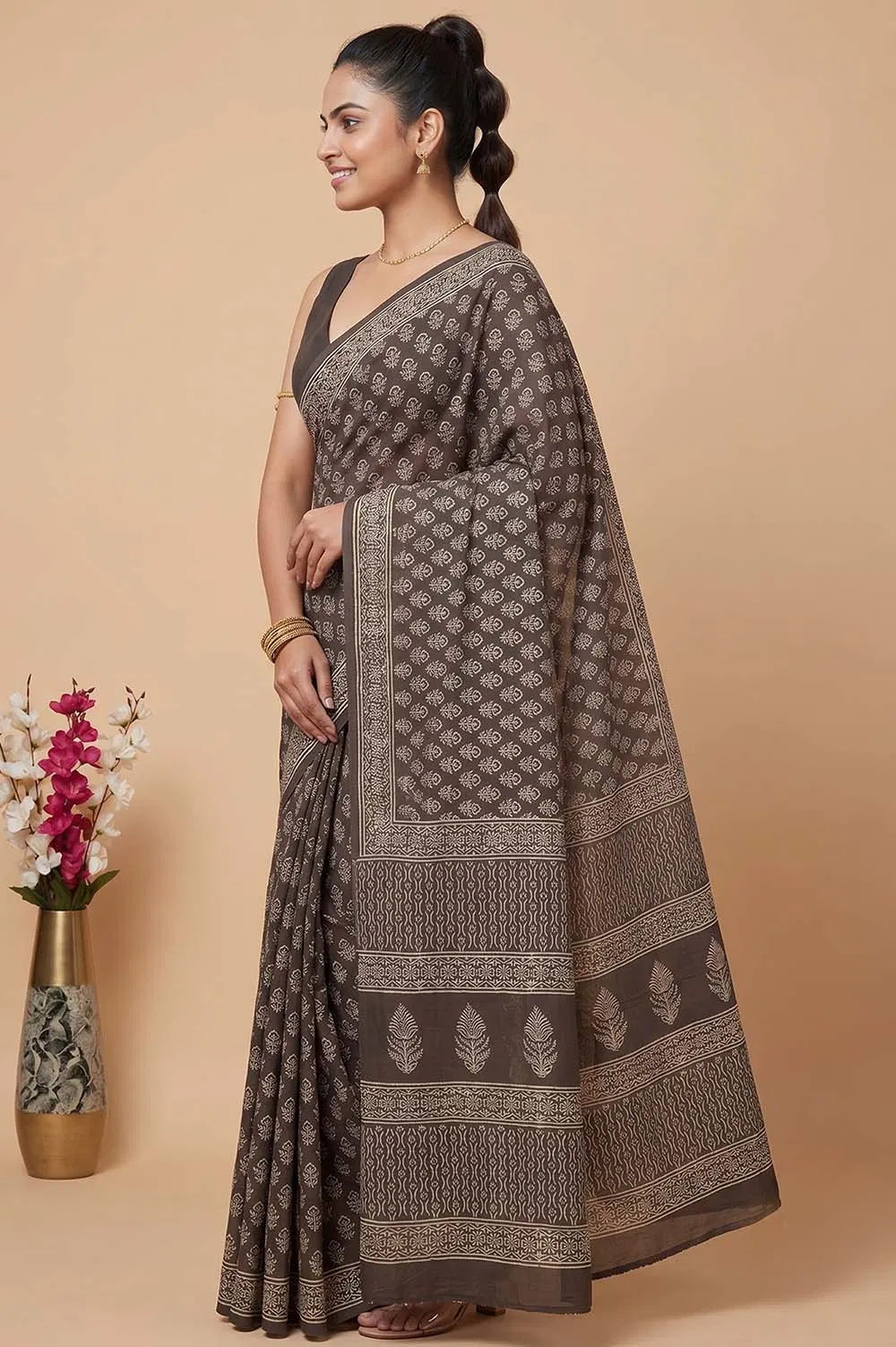 Bagru Hand Block Print Cotton Saree