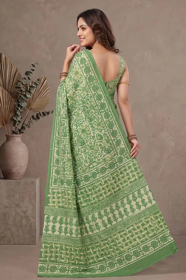 Bagru Hand Block Print Cotton Saree