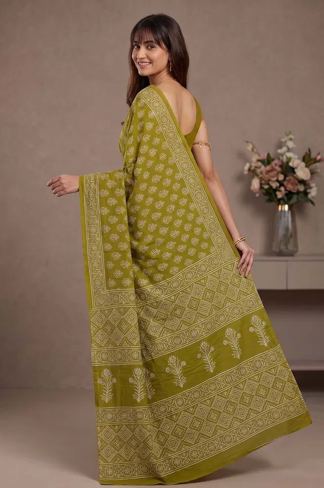 Bagru Hand Block Print Cotton Saree