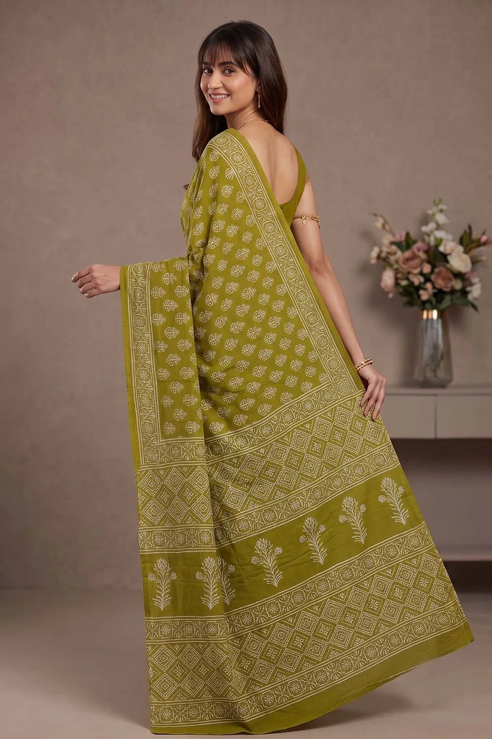 Bagru Hand Block Print Cotton Saree