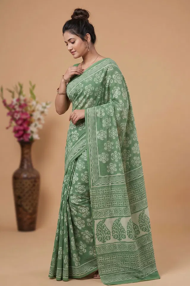 Bagru Hand Block Print Cotton Saree