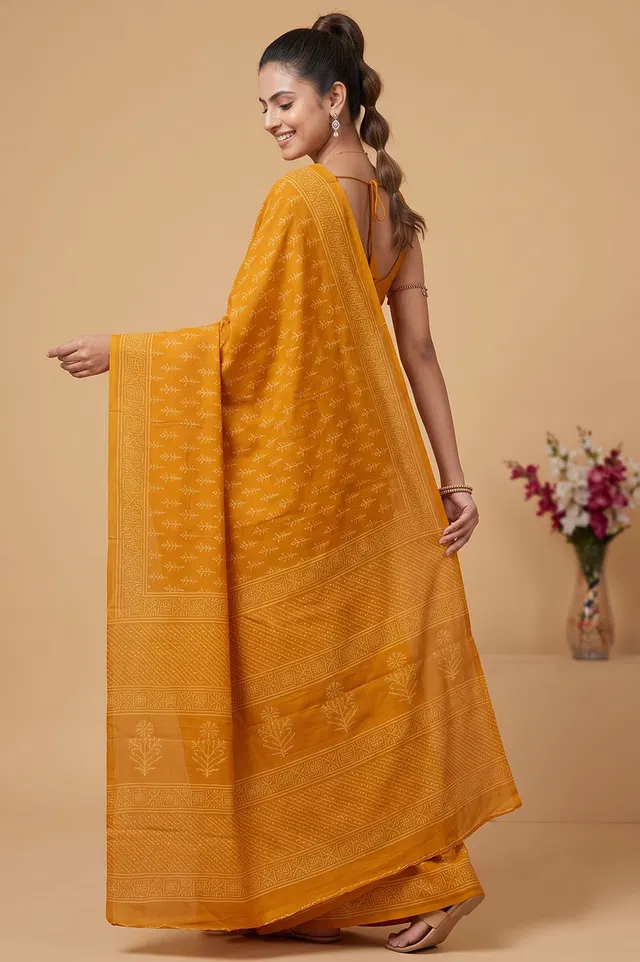 Bagru Hand Block Print Cotton Saree