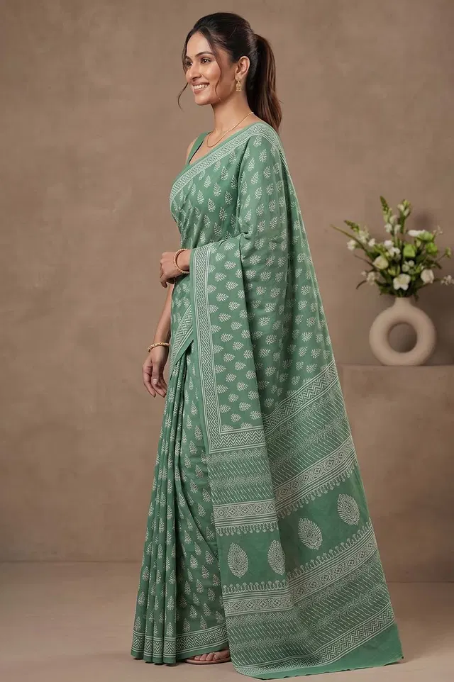 Bagru Hand Block Print Cotton Saree