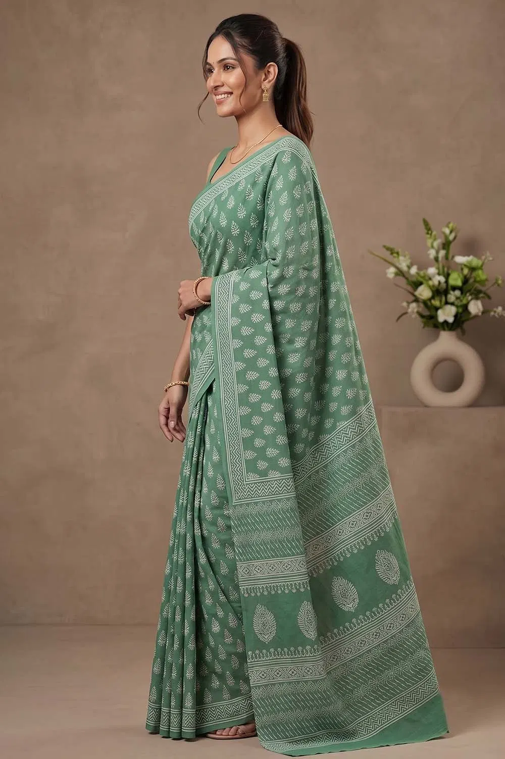 Bagru Hand Block Print Cotton Saree