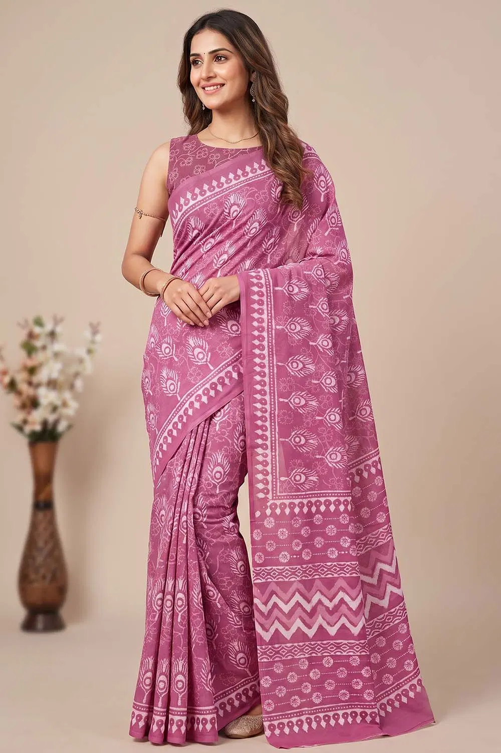 Bagru Hand Block Print Cotton Saree