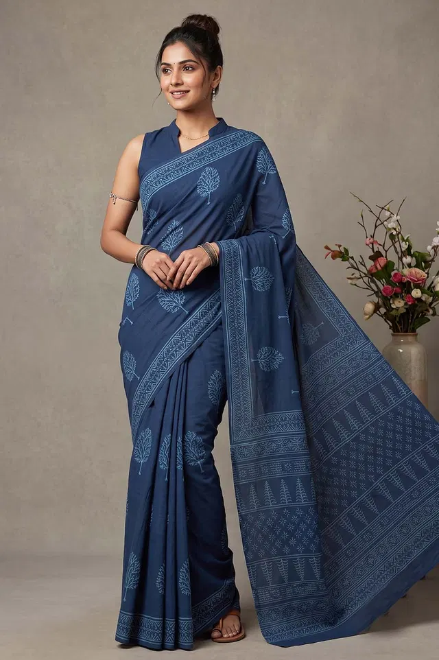 Bagru Hand Block Print Cotton Saree