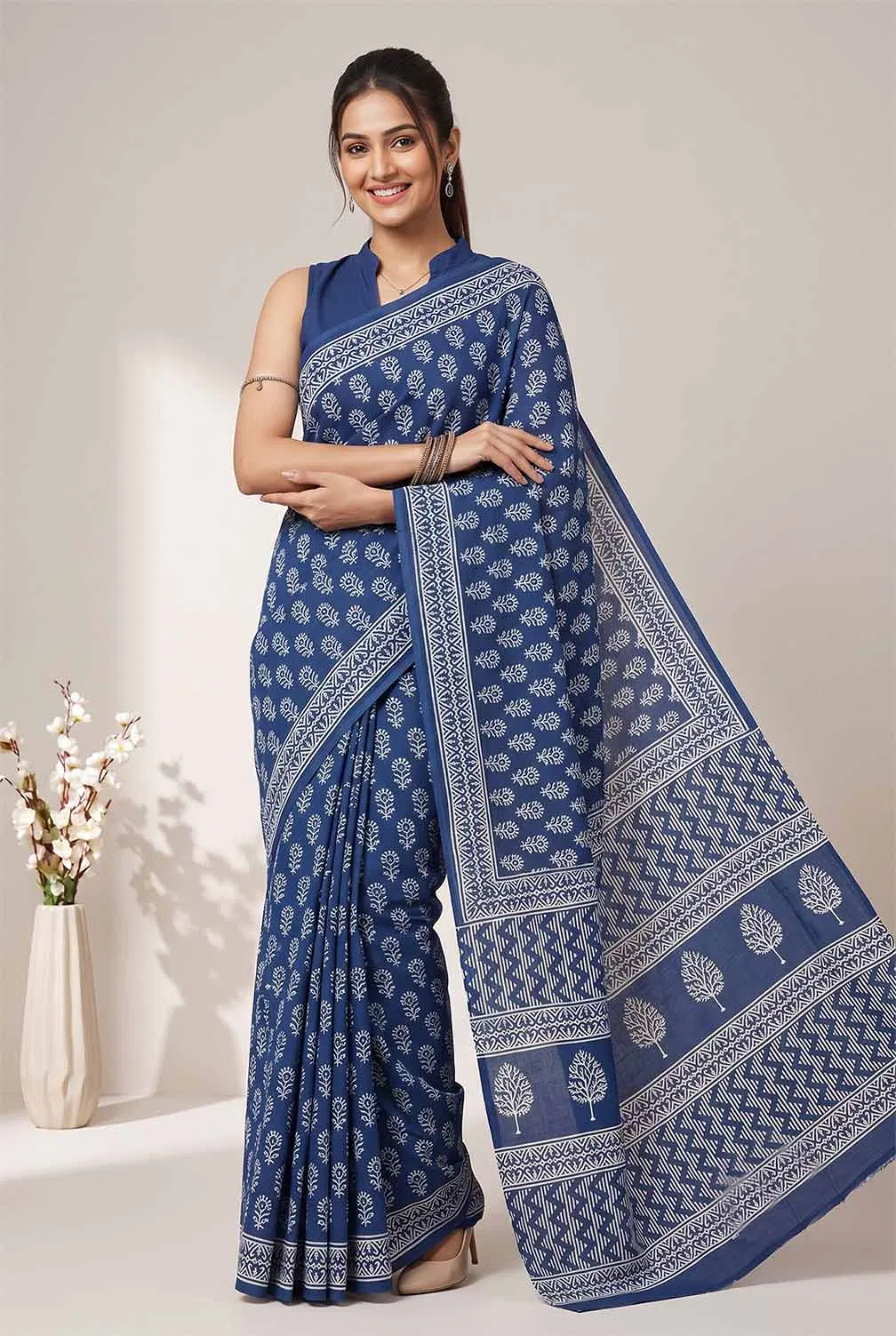 Bagru Hand Block Print Cotton Saree