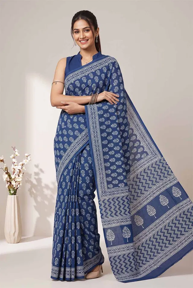 Bagru Hand Block Print Cotton Saree