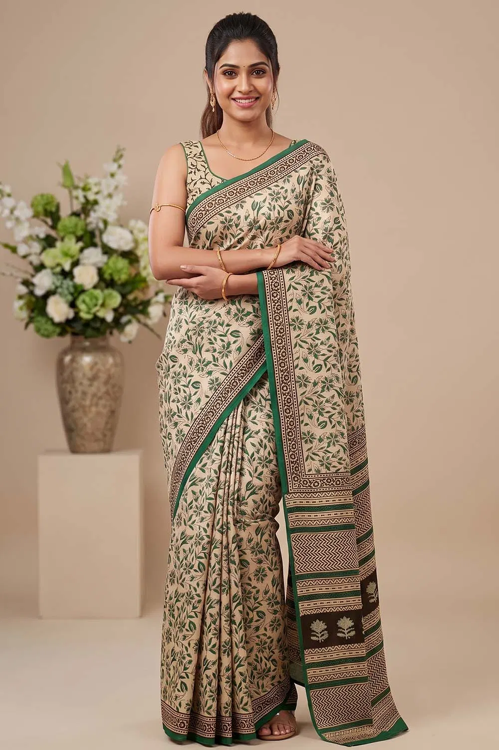 Bagru Hand Block Print Cotton Saree