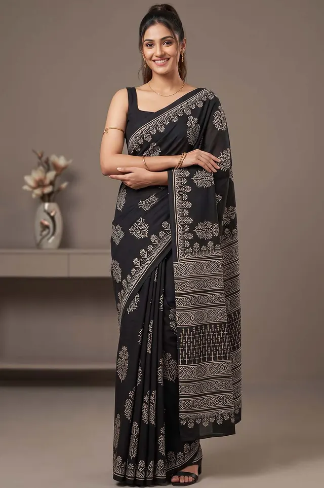 Bagru Hand Block Print Cotton Saree