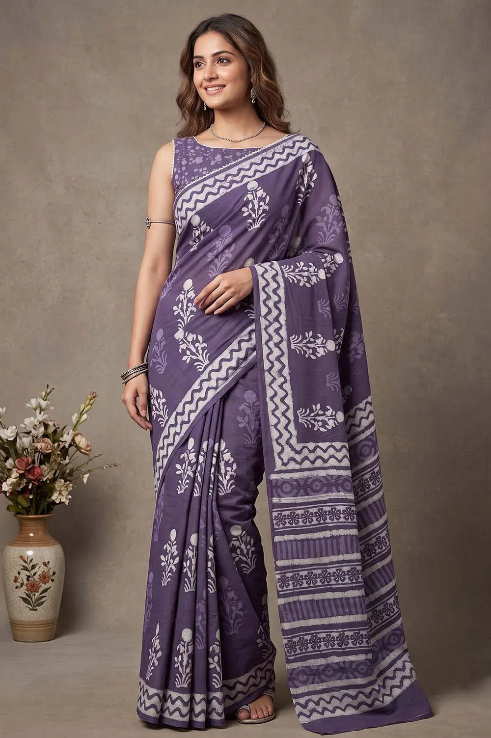 Bagru Hand Block Print Cotton Saree