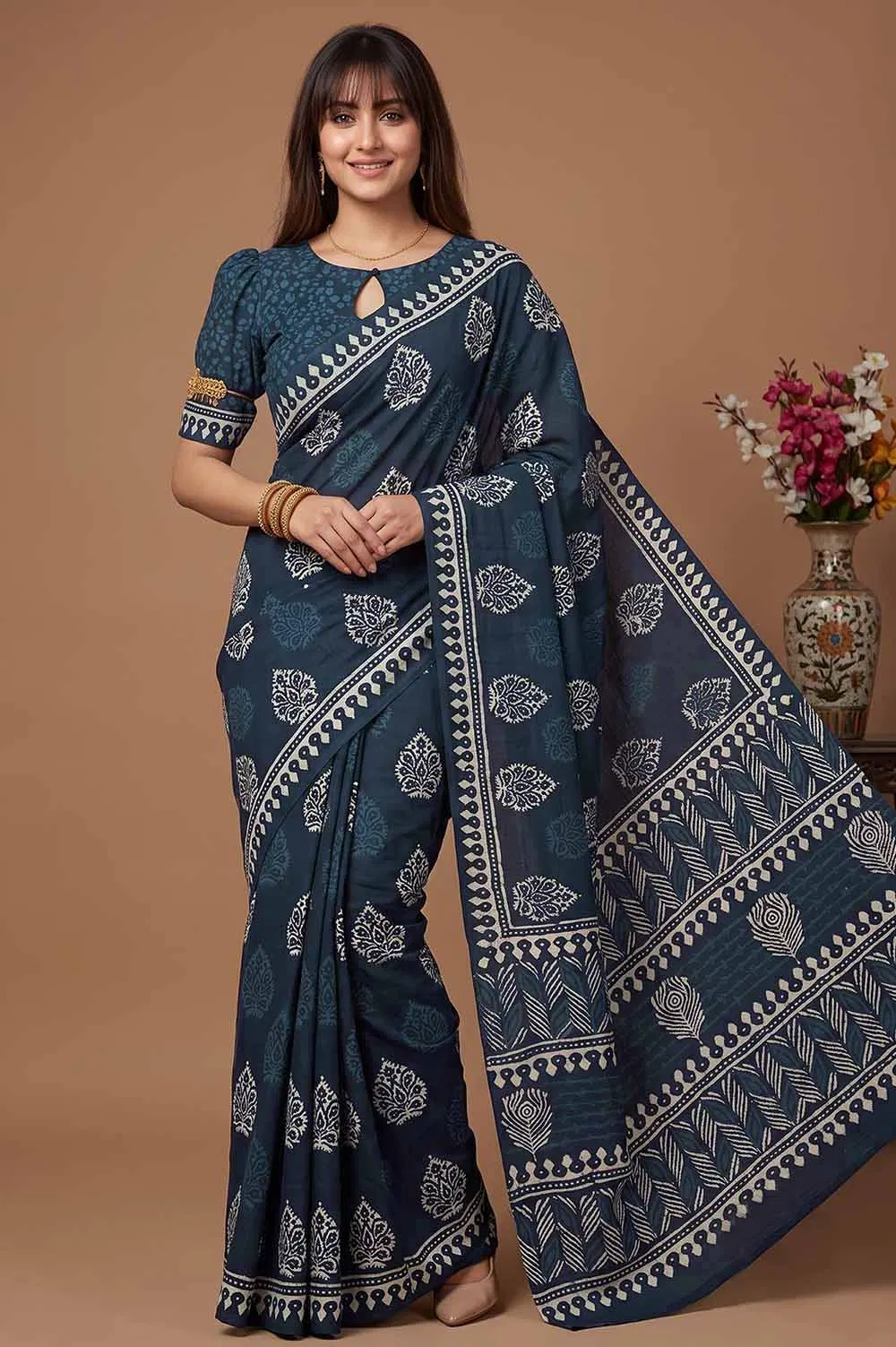 Bagru Hand Block Print Cotton Saree