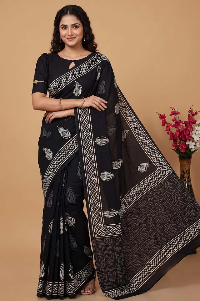 Bagru Hand Block Print Cotton Saree