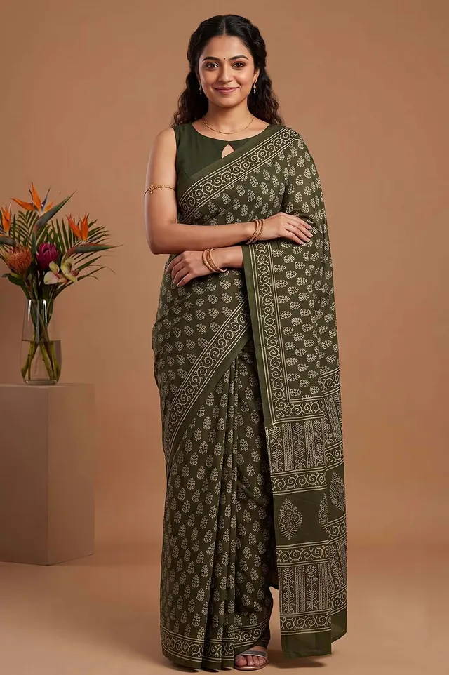 Bagru Hand Block Print Cotton Saree