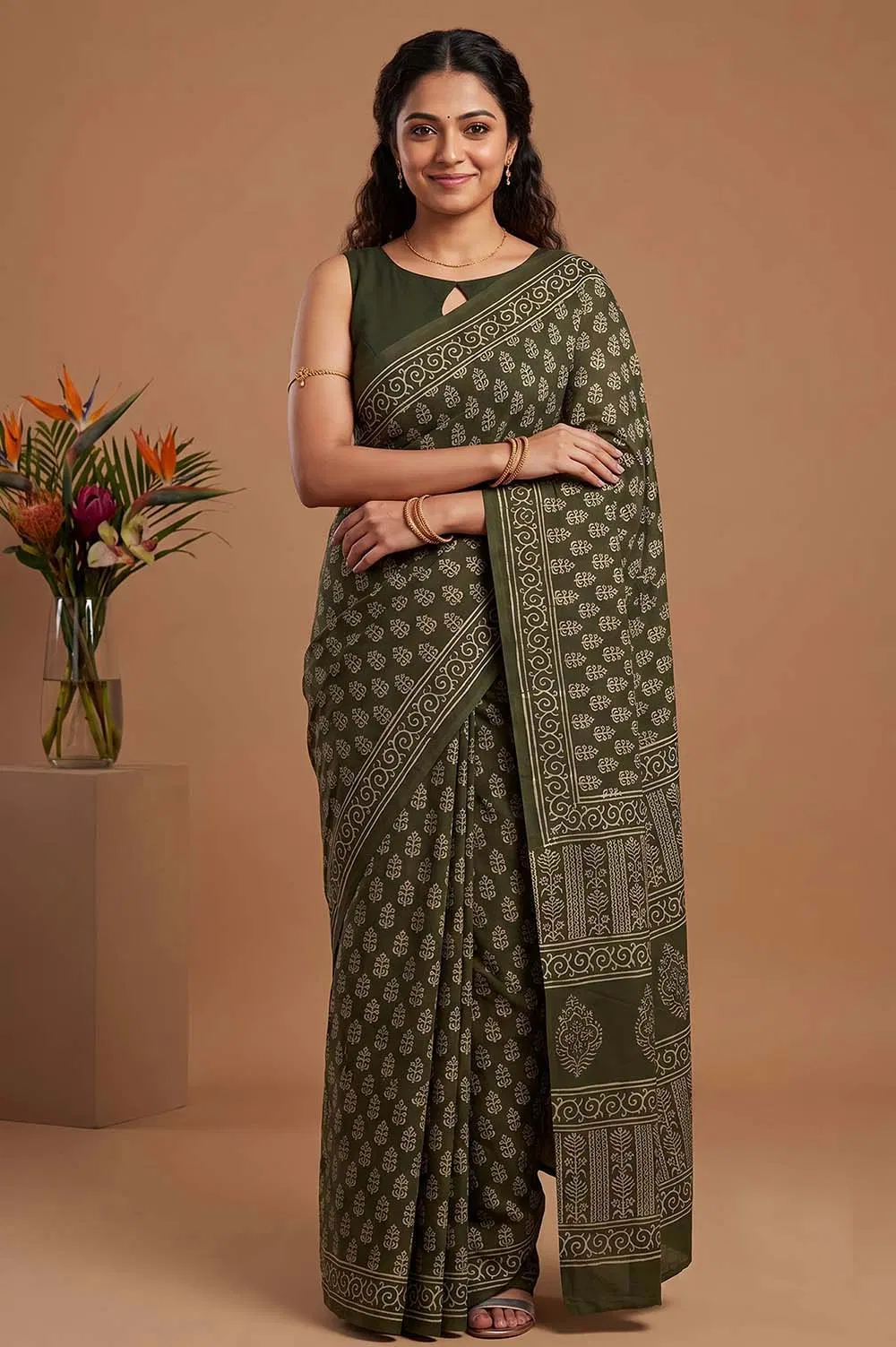 Bagru Hand Block Print Cotton Saree