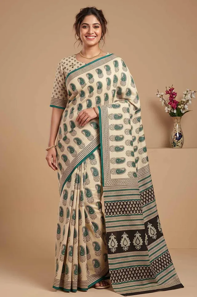 Bagru Hand Block Print Cotton Saree