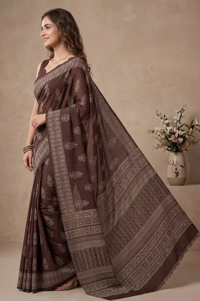 Bagru Hand Block Print Cotton Saree