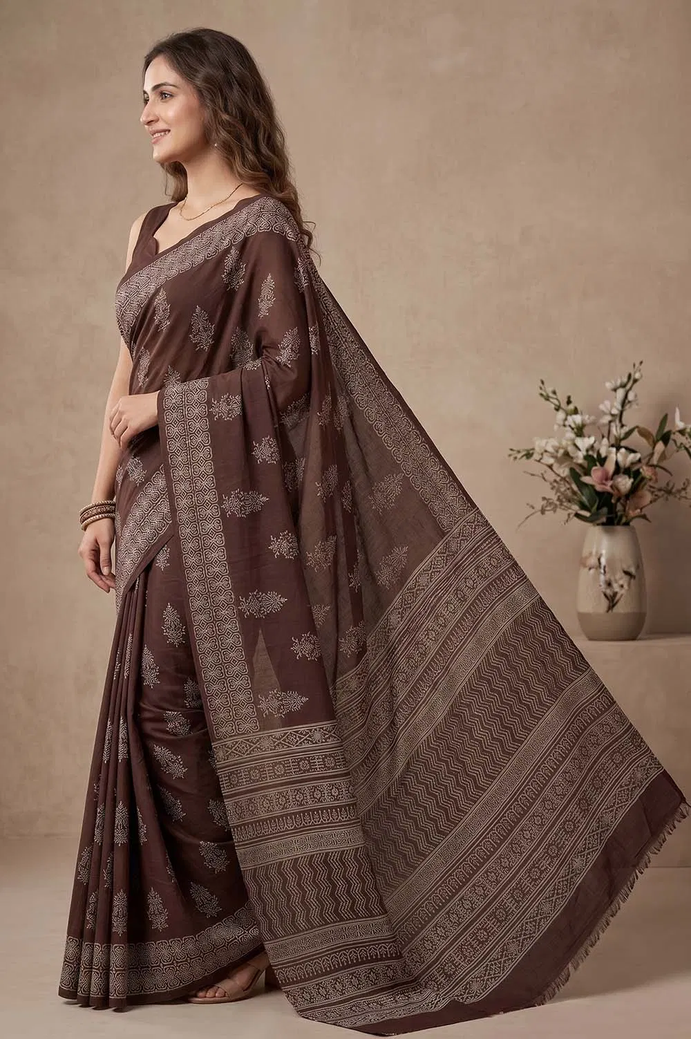 Bagru Hand Block Print Cotton Saree
