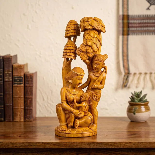 Bastar Wooden Handmade Jangal Mamta Artwork (12x28 Inches)