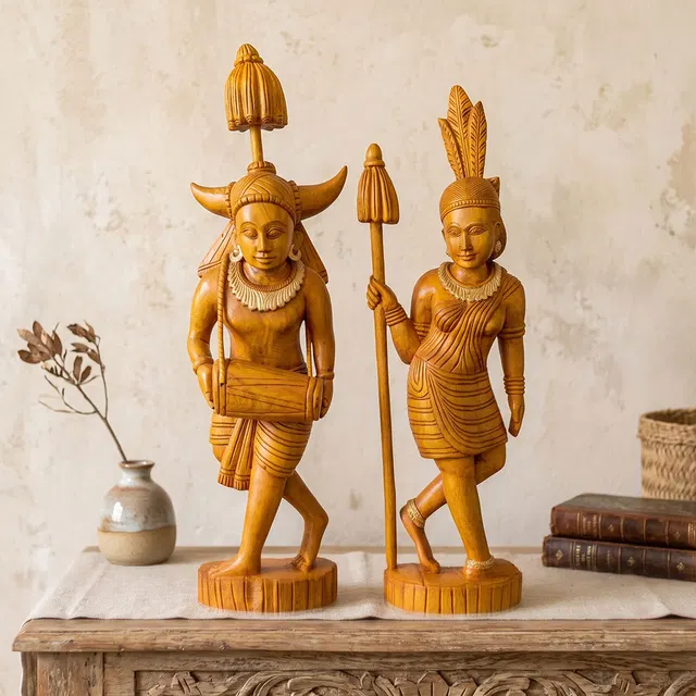 Bastar Wooden Handmade Dancing Couple (10x32 Inches/Person)