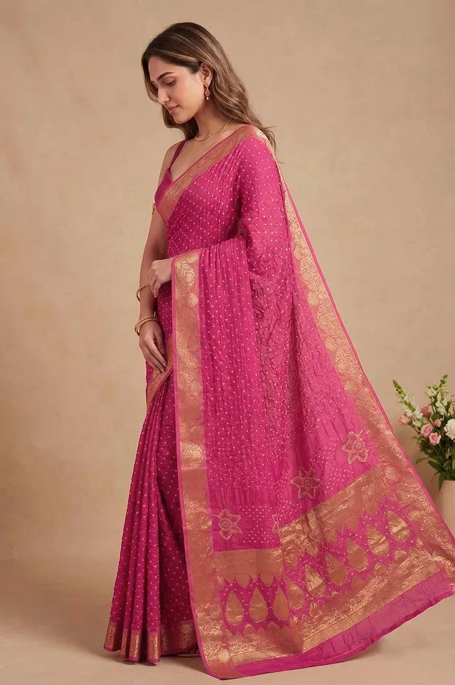 Jamnagari Bandhani Art Silk Saree