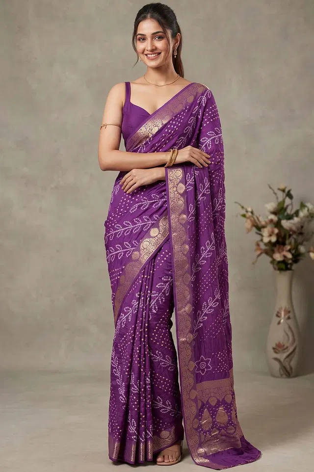 Jamnagari Bandhani Art Silk Saree