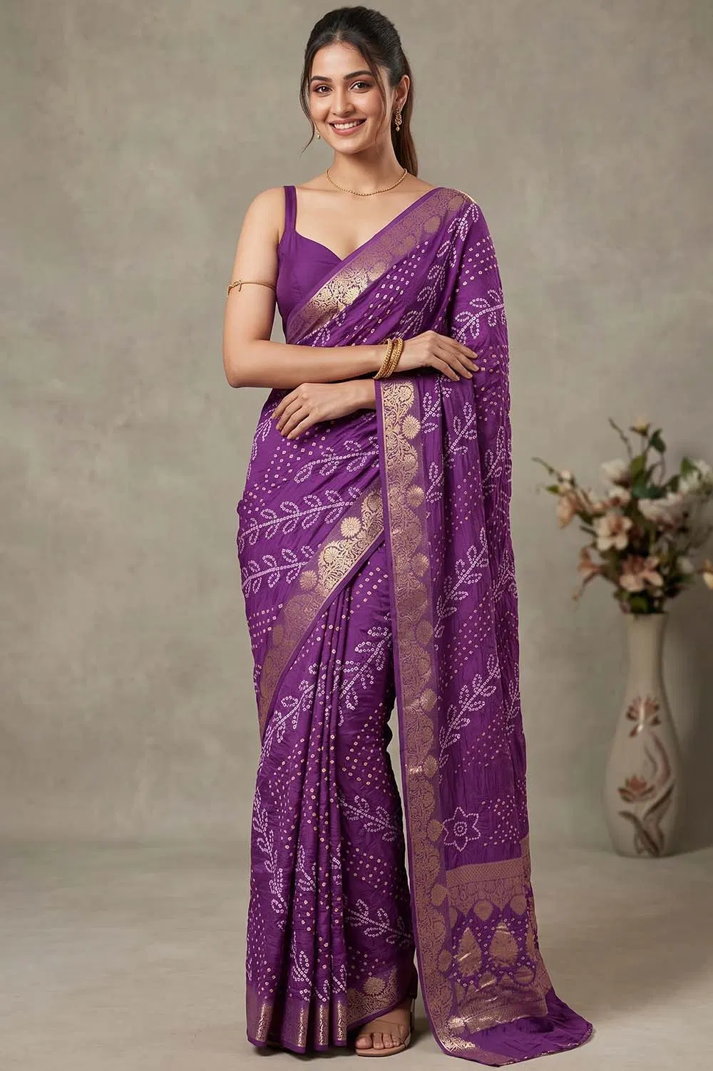 Jamnagari Bandhani Art Silk Saree