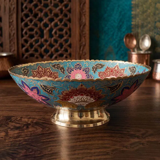 Moradabad Brass Craft Fruit Bowl - White (10 Inches Dia) (950-1000 Grams)