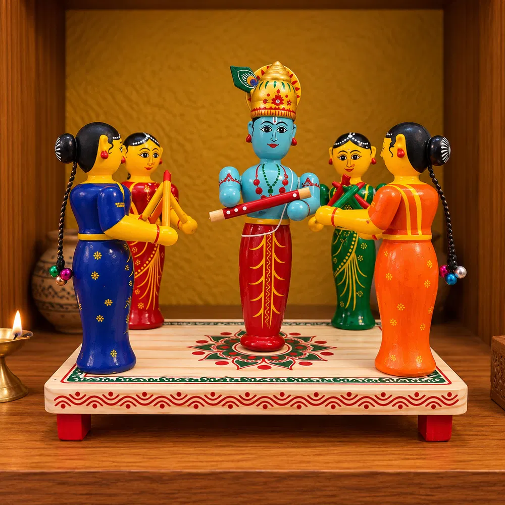 Etikoppaka Toys - Krishna with Gopikas (9 inch)