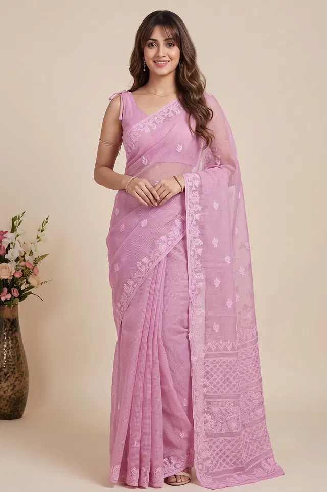 Lucknow Chikankari Hand Embroidered Saree