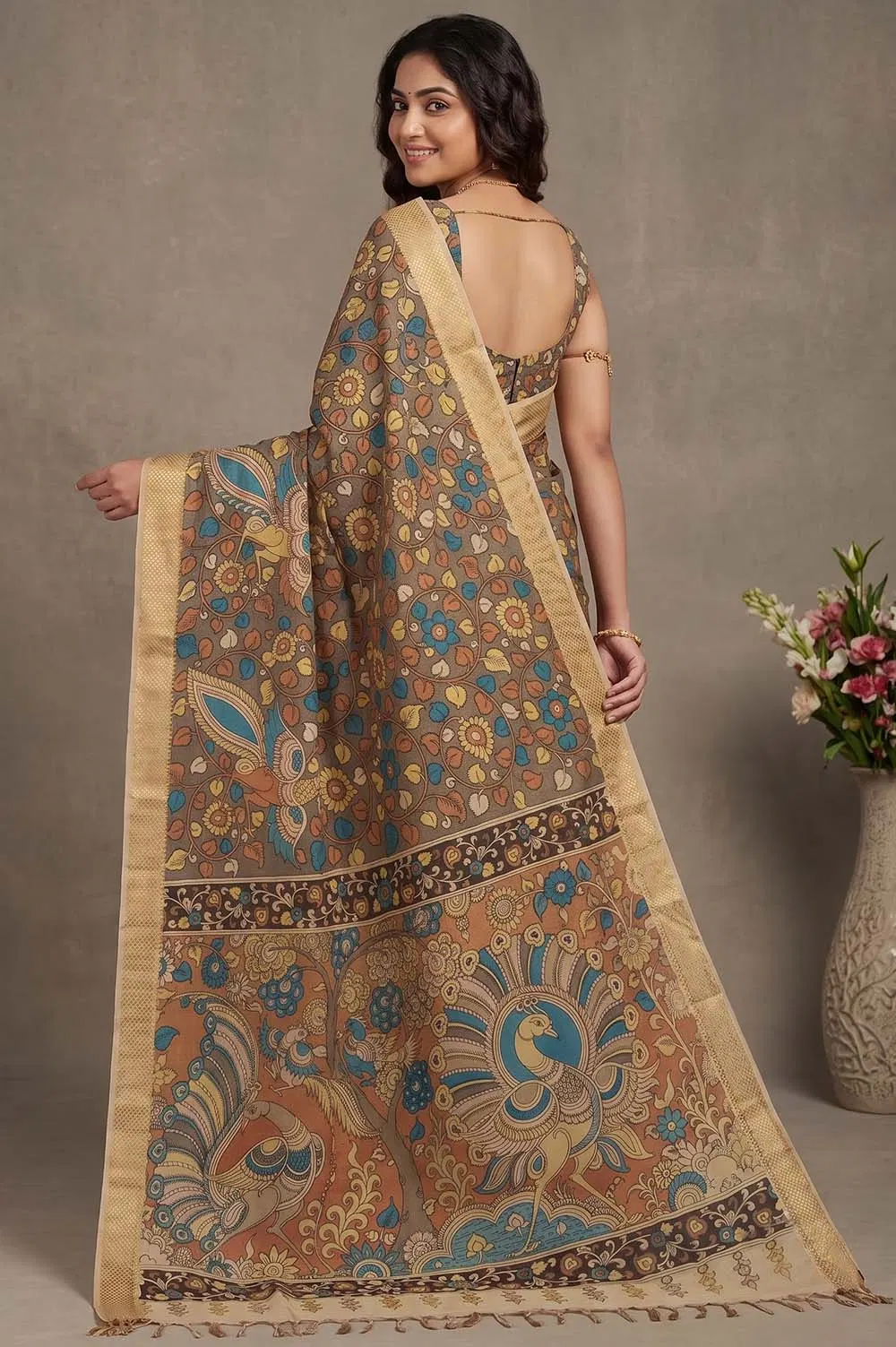 Srikalahasthi Pen Kalamkari (Vraathapani) Cotton Saree