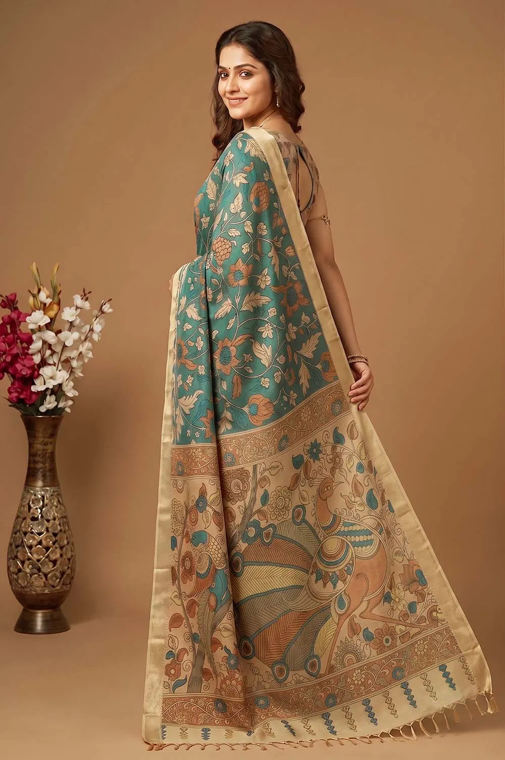 Srikalahasthi Pen Kalamkari (Vraathapani) Cotton Saree