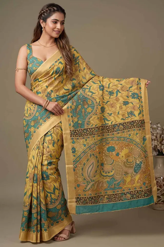 Srikalahasthi Pen Kalamkari (Vraathapani) Cotton Saree