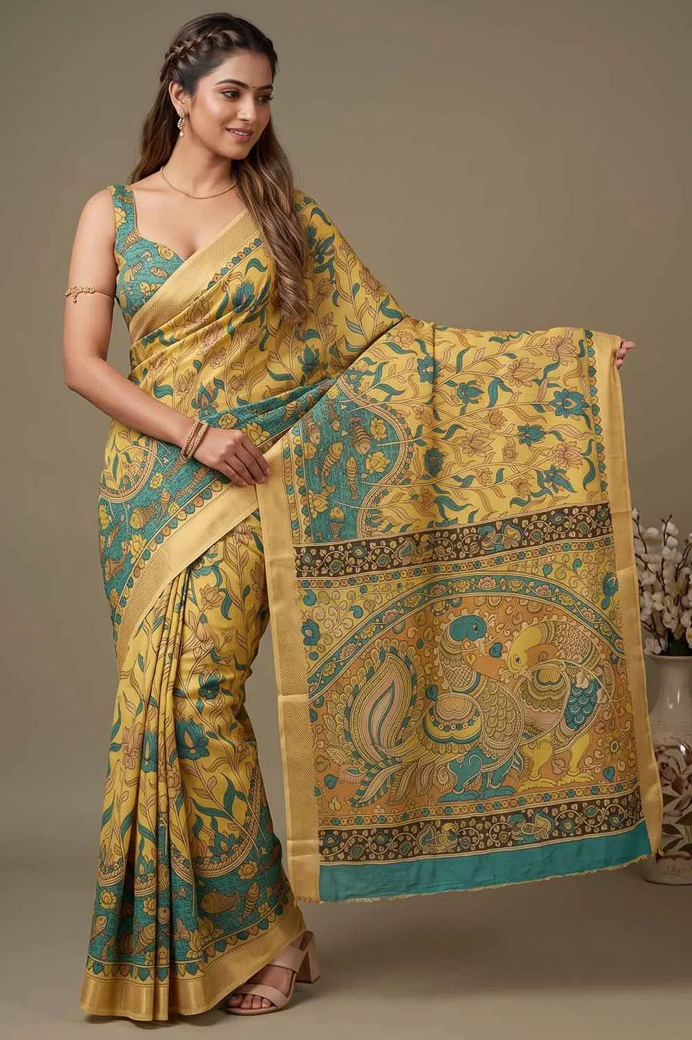 Srikalahasthi Pen Kalamkari (Vraathapani) Cotton Saree
