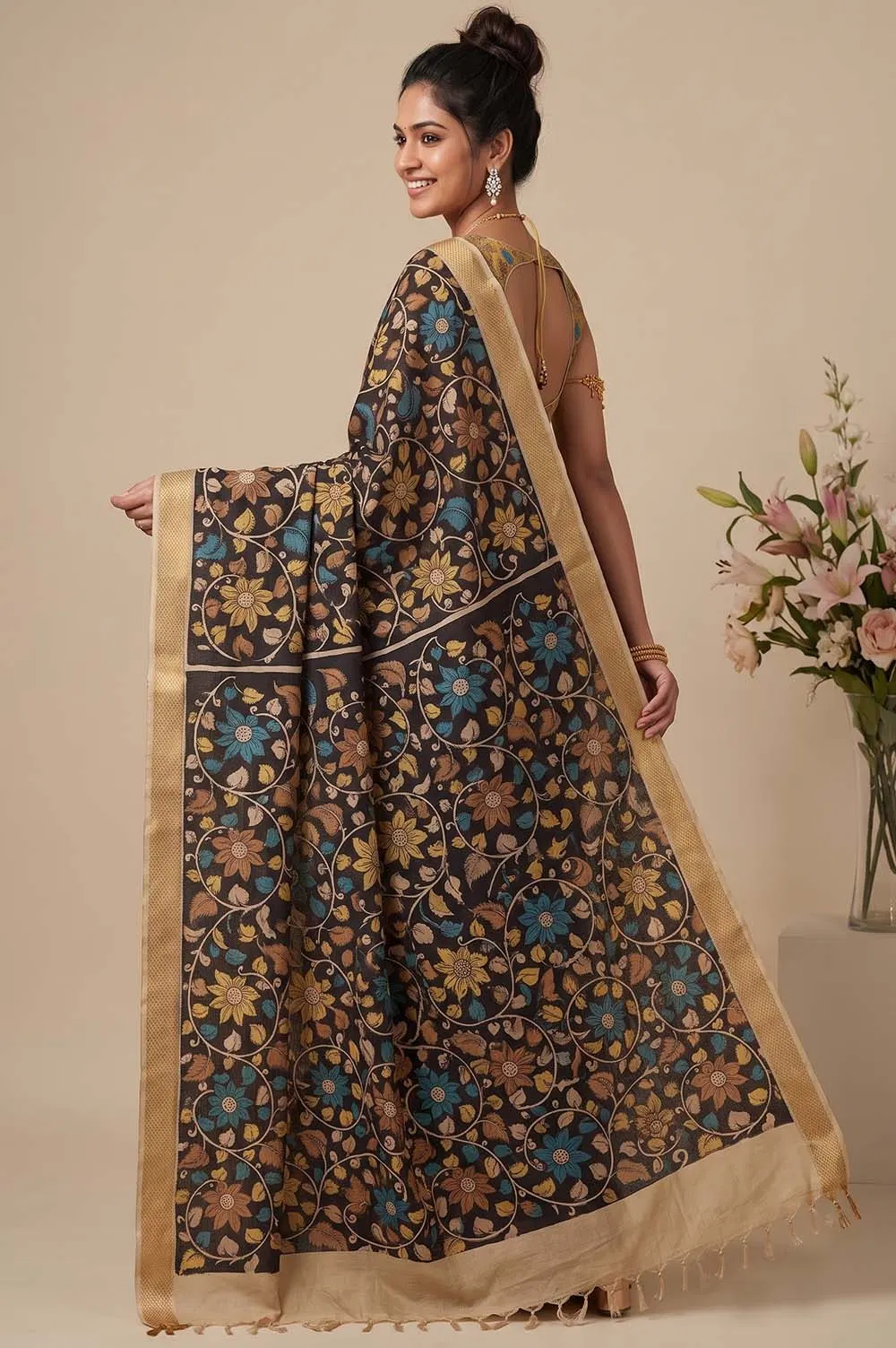 Srikalahasthi Pen Kalamkari (Vraathapani) Cotton Saree