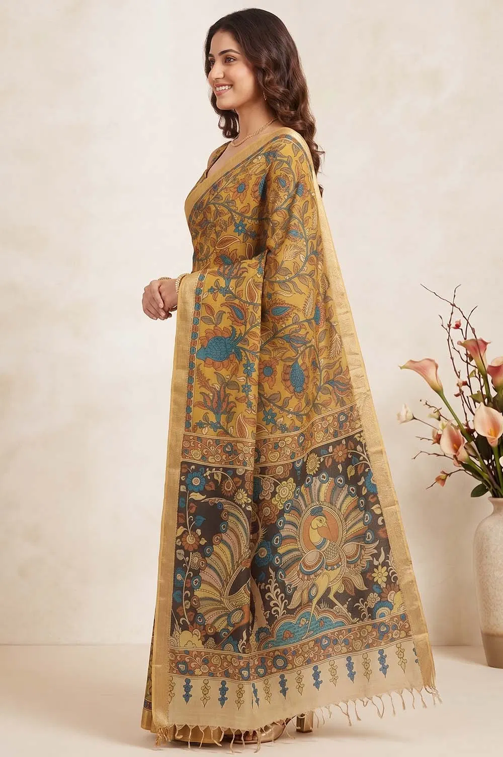 Srikalahasthi Pen Kalamkari (Vraathapani) Cotton Saree