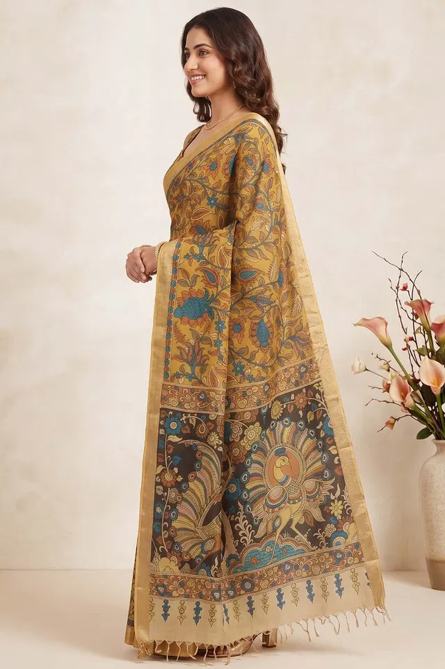 Srikalahasthi Pen Kalamkari (Vraathapani) Cotton Saree