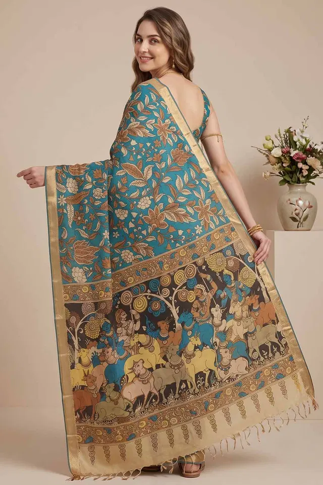 Srikalahasthi Pen Kalamkari (Vraathapani) Cotton Saree