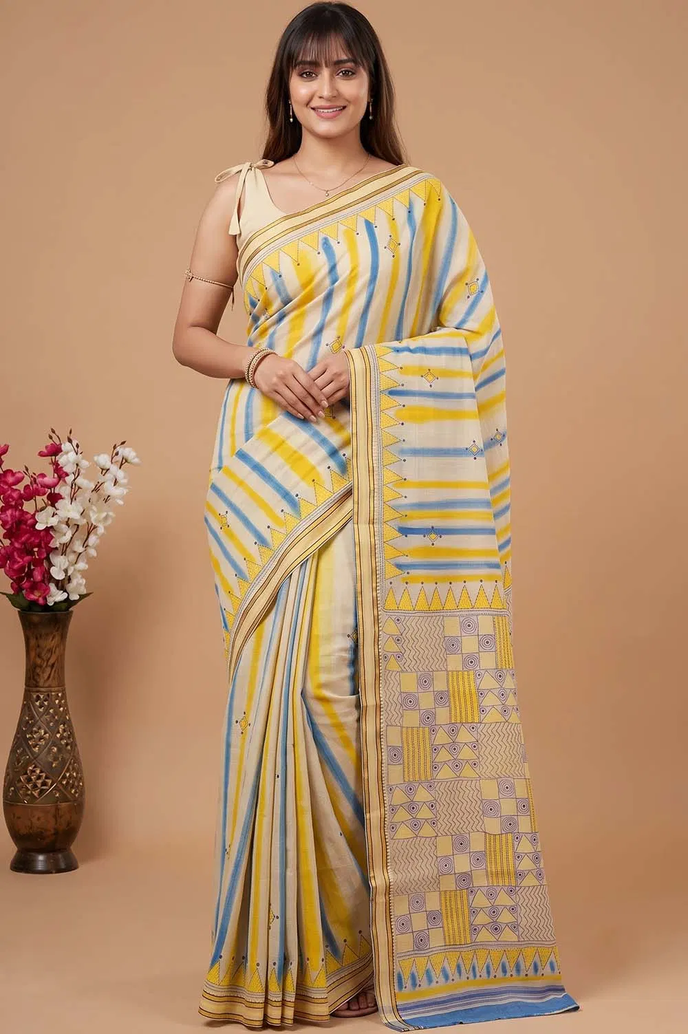 Nakshi Kantha Cotton Saree (Intricate Hand Embroidery)